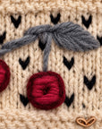 Cherries Embroidered Knit Headband - Ecru