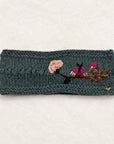 Floral Embroidered Knit Headband - Blue Sage