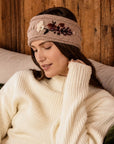 Floral Embroidered Knit Headband - Tan Rose