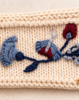 Floral Embroidered Knit Headband - Ecru