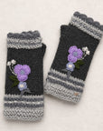 Color Block Embroidered Knit Fingerless Gloves - Slate