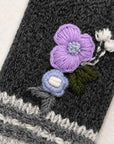 Color Block Embroidered Knit Fingerless Gloves - Slate