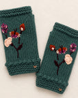 Floral Embroidered Knit Handwarmers - Blue Sage