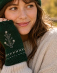 Winter Trees Embroidered Fingerless Gloves - Evergreen