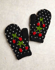 Cherries Noir Knit Mittens