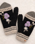 Color Block Embroidered Knit Mittens - Slate