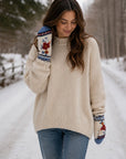 Color Block Embroidered Knit Mittens - Nantucket Winter