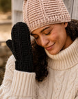 Brecken Ribbed Knit Mittens - Noir
