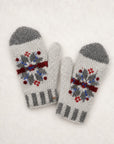 Fair Isle Snowflake Embroidered Knit Mittens - Gray
