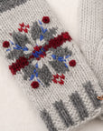 Fair Isle Snowflake Embroidered Knit Mittens - Gray