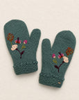 Floral Embroidered Knit Mittens - Blue Sage