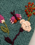 Floral Embroidered Knit Mittens - Blue Sage