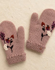Floral Embroidered Knit Mittens - Tan Rose