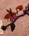 Floral Embroidered Knit Mittens - Tan Rose