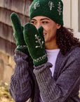 Winter Trees Embroidered Knit Mittens - Evergreen