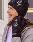 Winter Trees Embridered Knit Mittens - Charcoal