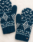 Alpine Fair Isle Embroidered Knit Mittens - Teal