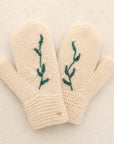Winter Vine Embroidered Knit Mittens - Ecru