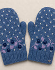 Blueberries Embroidered Knit Mittens - Slate