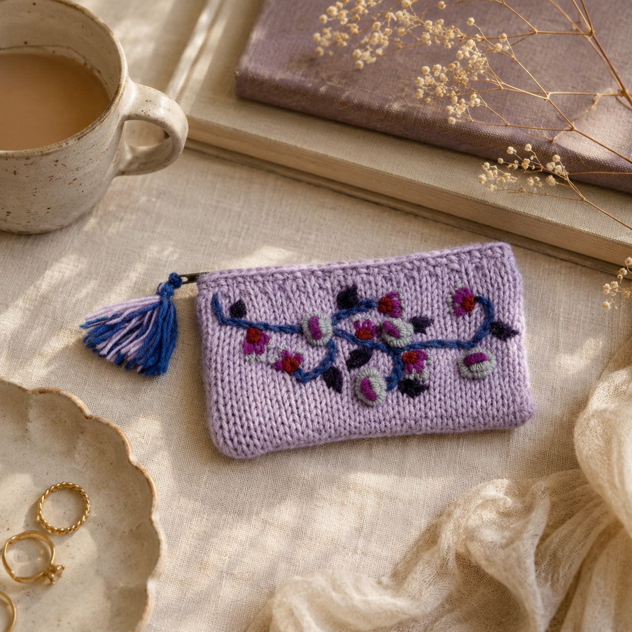 Blossom Knit Jewelry Pouch - Lavender