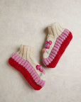 Color Block Pink Knit Slippers