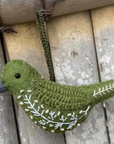 Hand-Embroidered Songbird Ornament – Evergreen