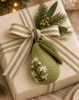 Hand-Embroidered Pear Ornament – Evergreen