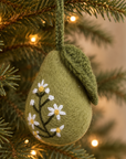 Hand-Embroidered Pear Ornament – Evergreen